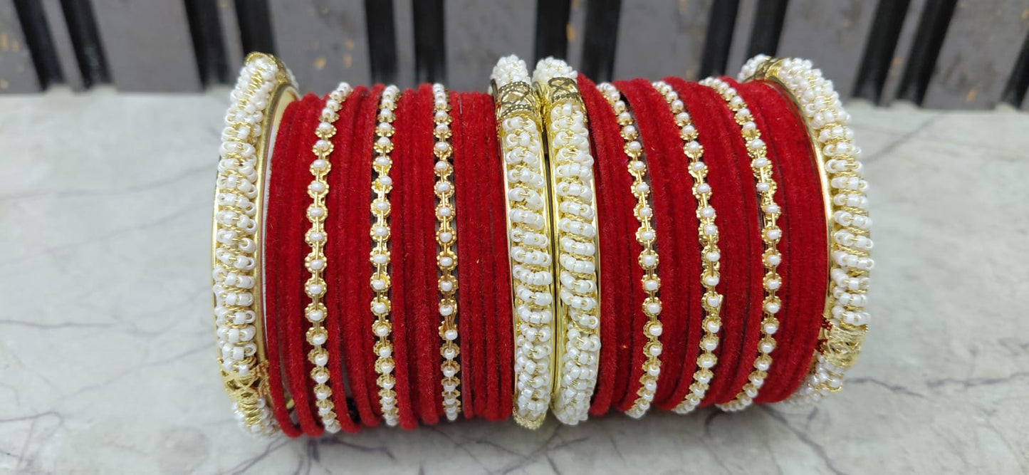 Velvet Pearl Bridal Bangles – Full Set (Available in 4 Colours)