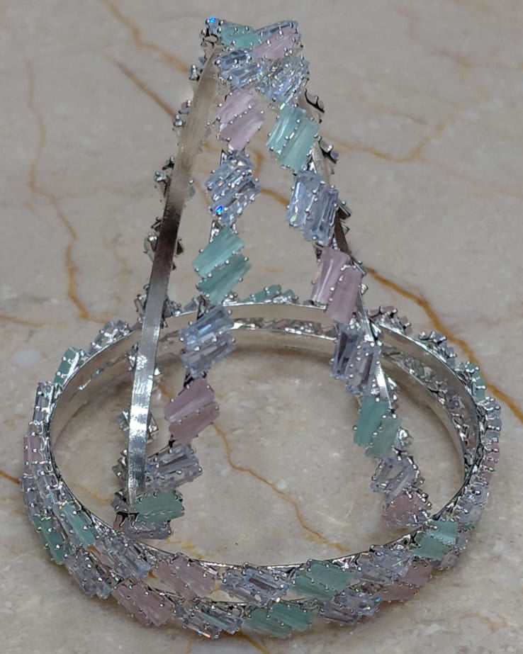 Mint Pink Stone Bangles – Set of 4