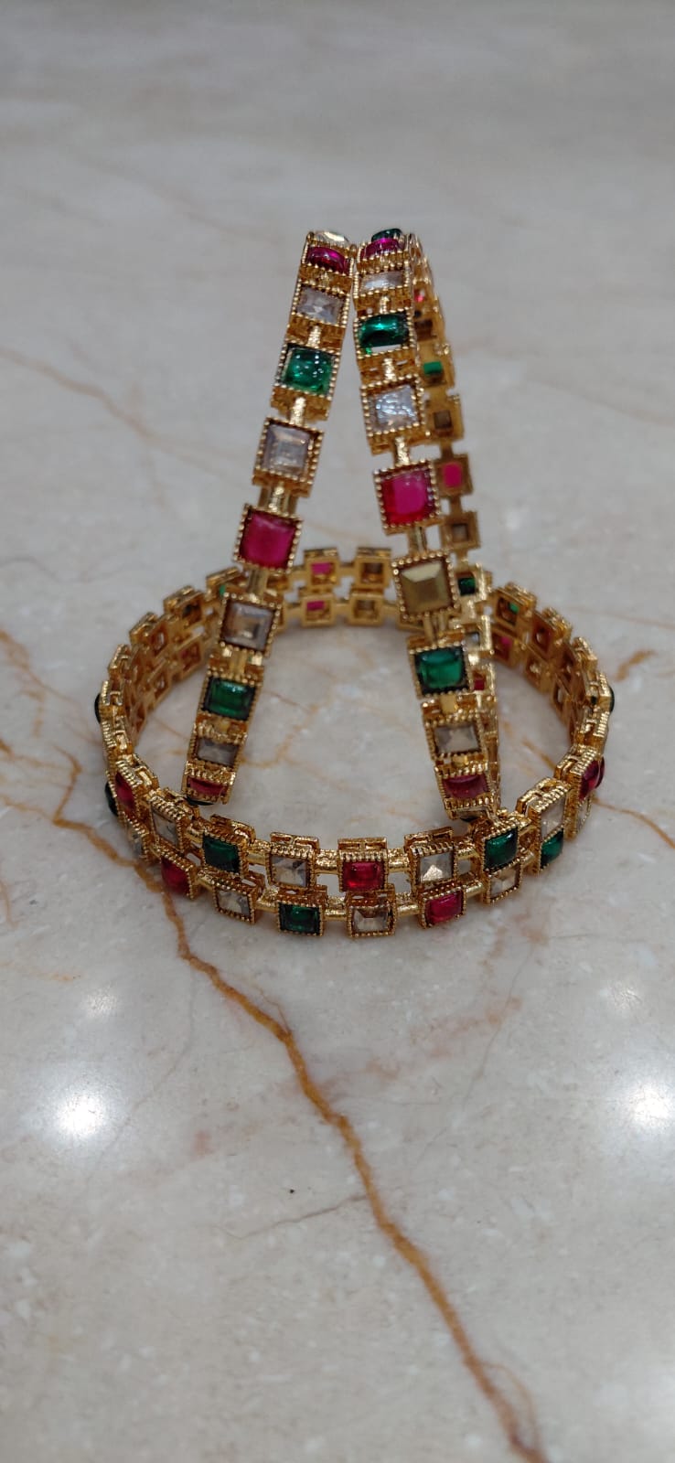 Multi-Gem Square Bangles – Set of 4