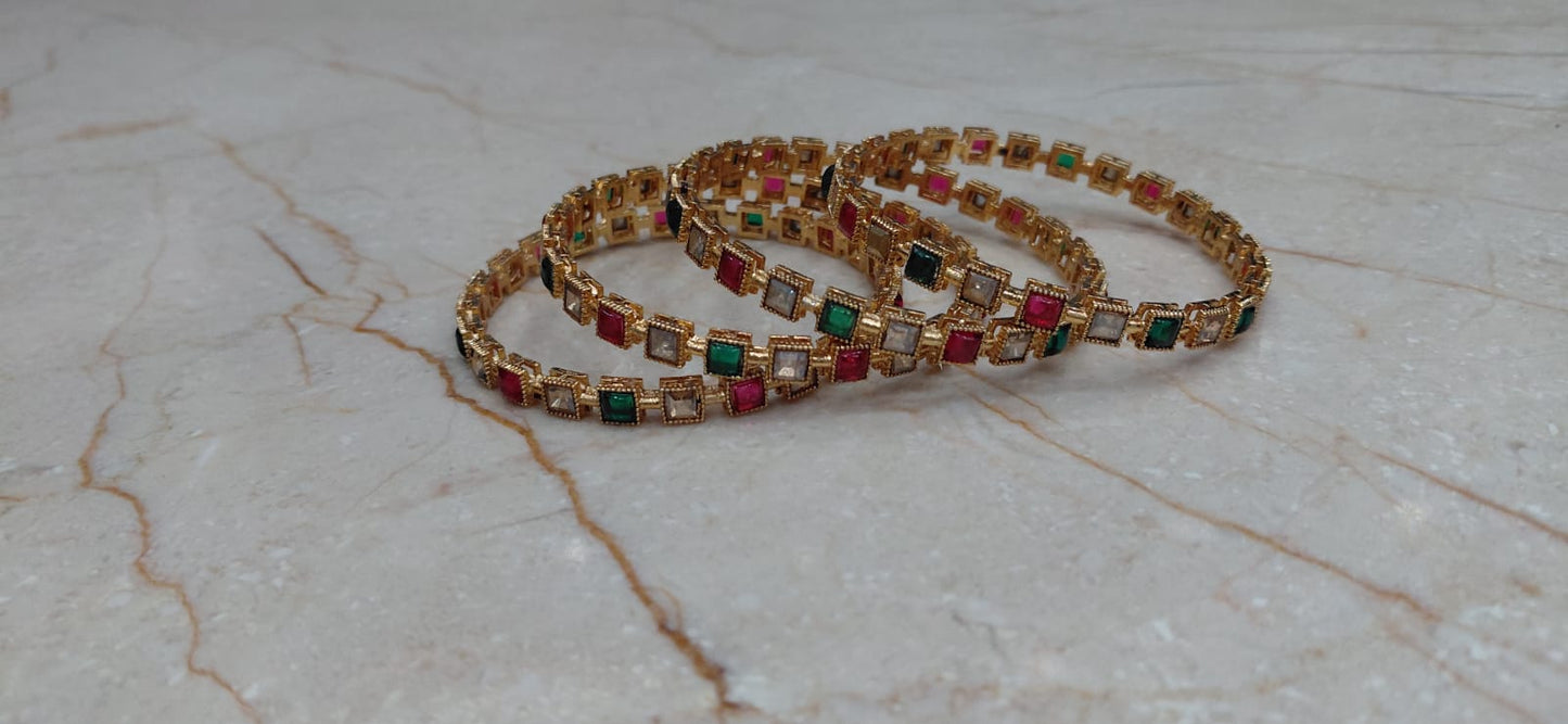 Multi-Gem Square Bangles – Set of 4