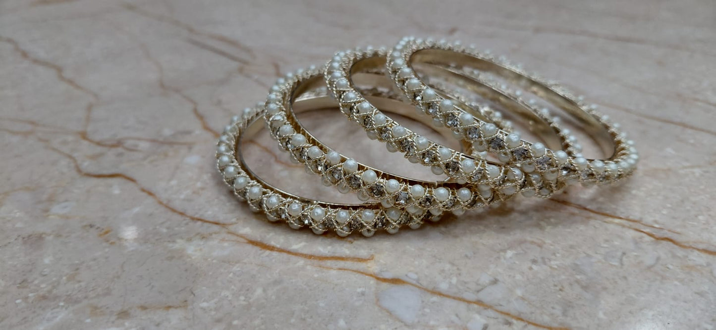 Ivory Pearl Weave Bangles – Set of 4