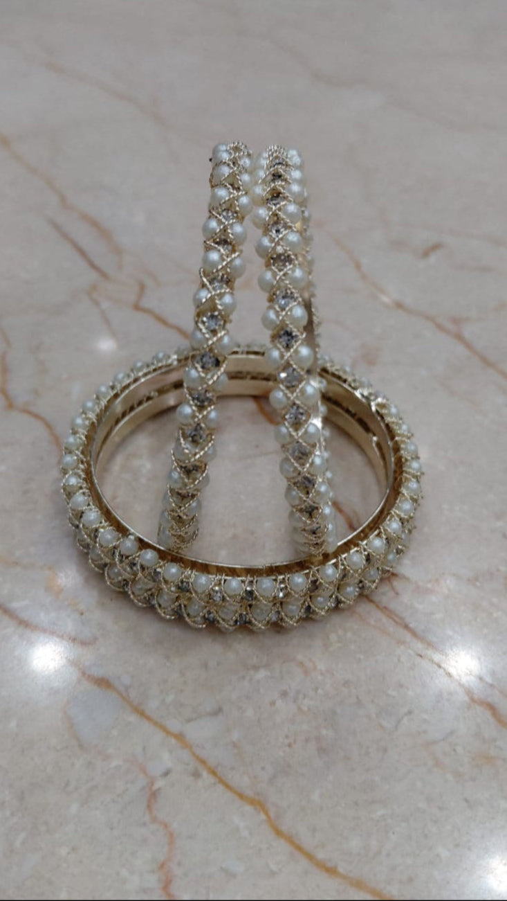 Ivory Pearl Weave Bangles – Set of 4