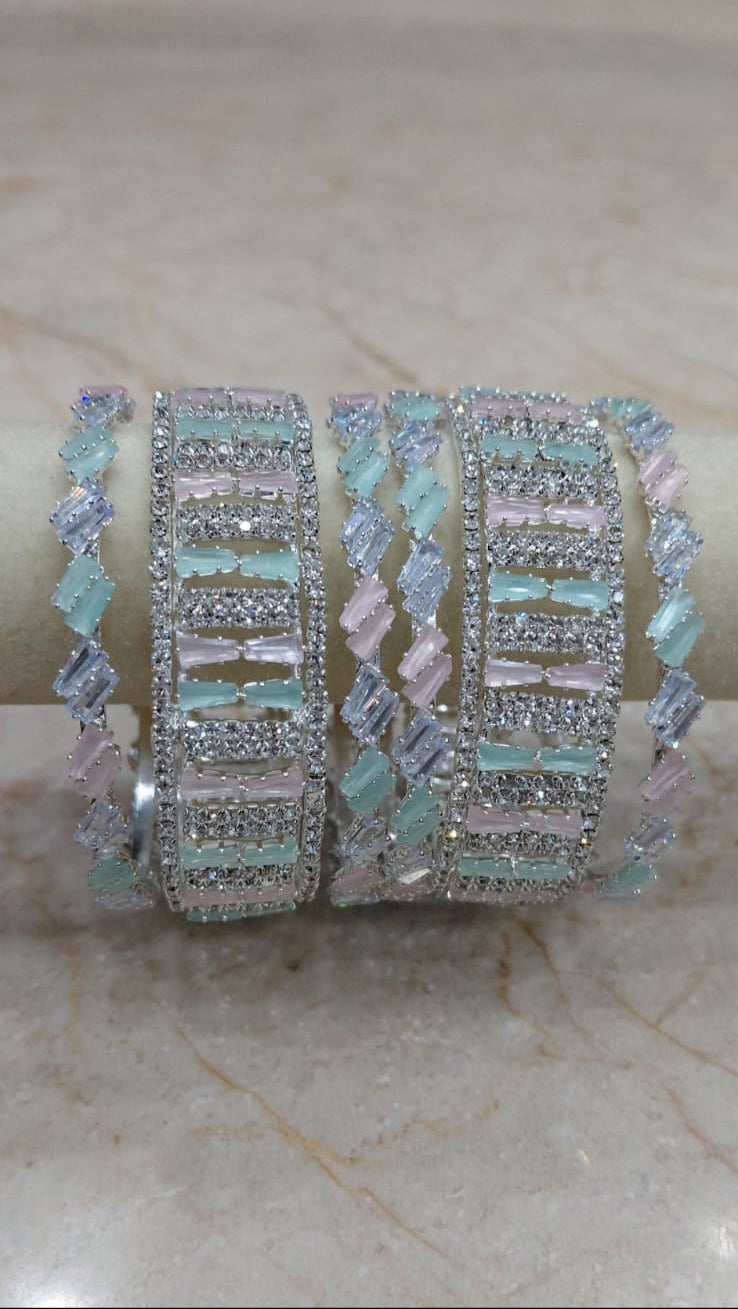 Mint Pink Bangle + Kada Combo – Set of 6
