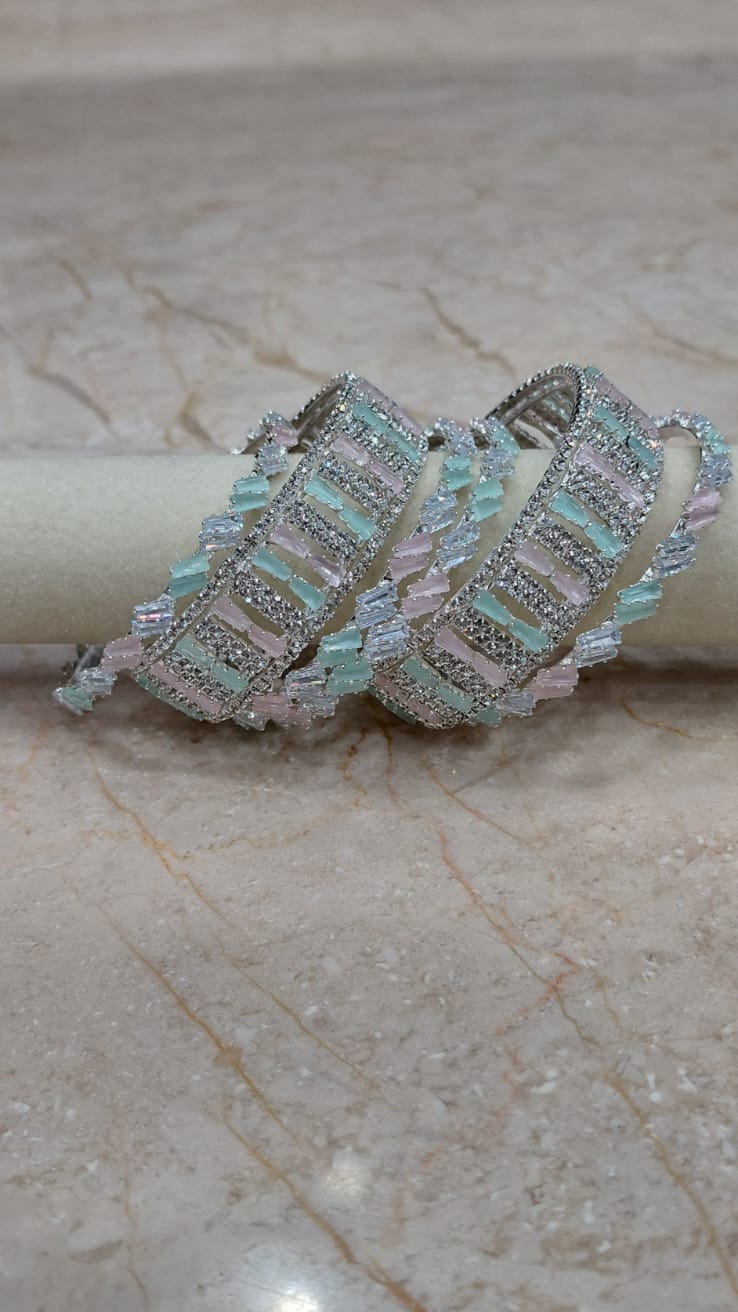 Mint Pink Bangle + Kada Combo – Set of 6