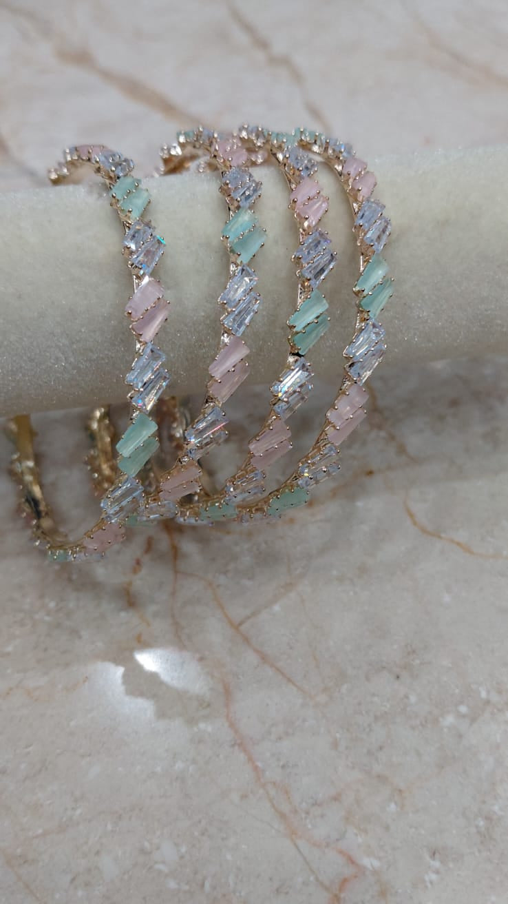 Mint Pink Stone Bangles – Set of 4