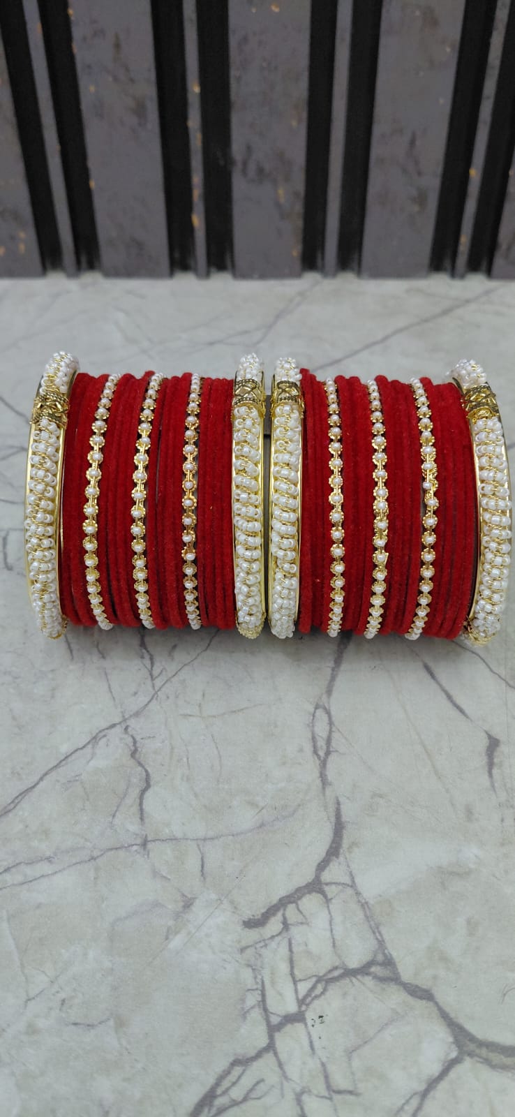 Velvet Pearl Bridal Bangles – Full Set (Available in 4 Colours)