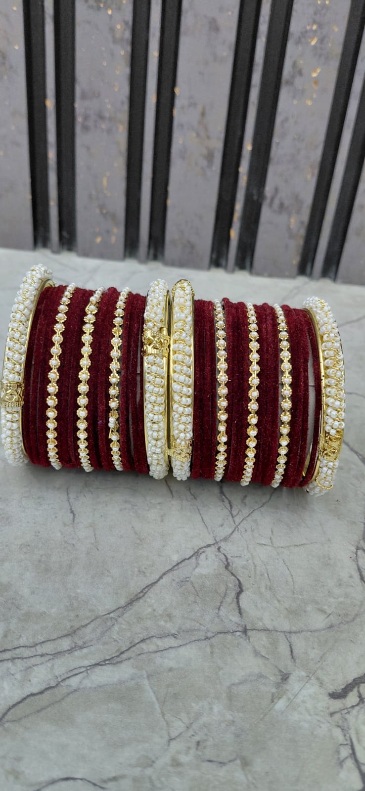 Velvet Pearl Bridal Bangles – Full Set (Available in 4 Colours)