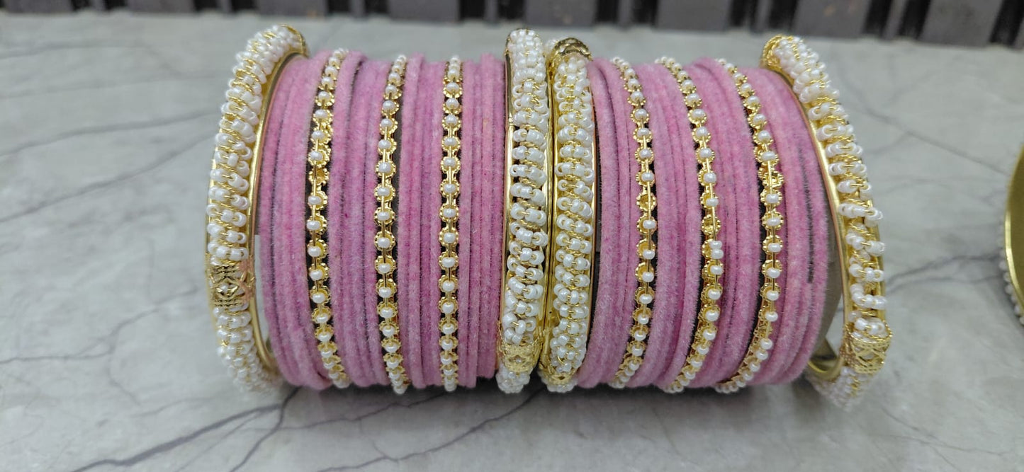 Velvet Pearl Bridal Bangles – Full Set (Available in 4 Colours)