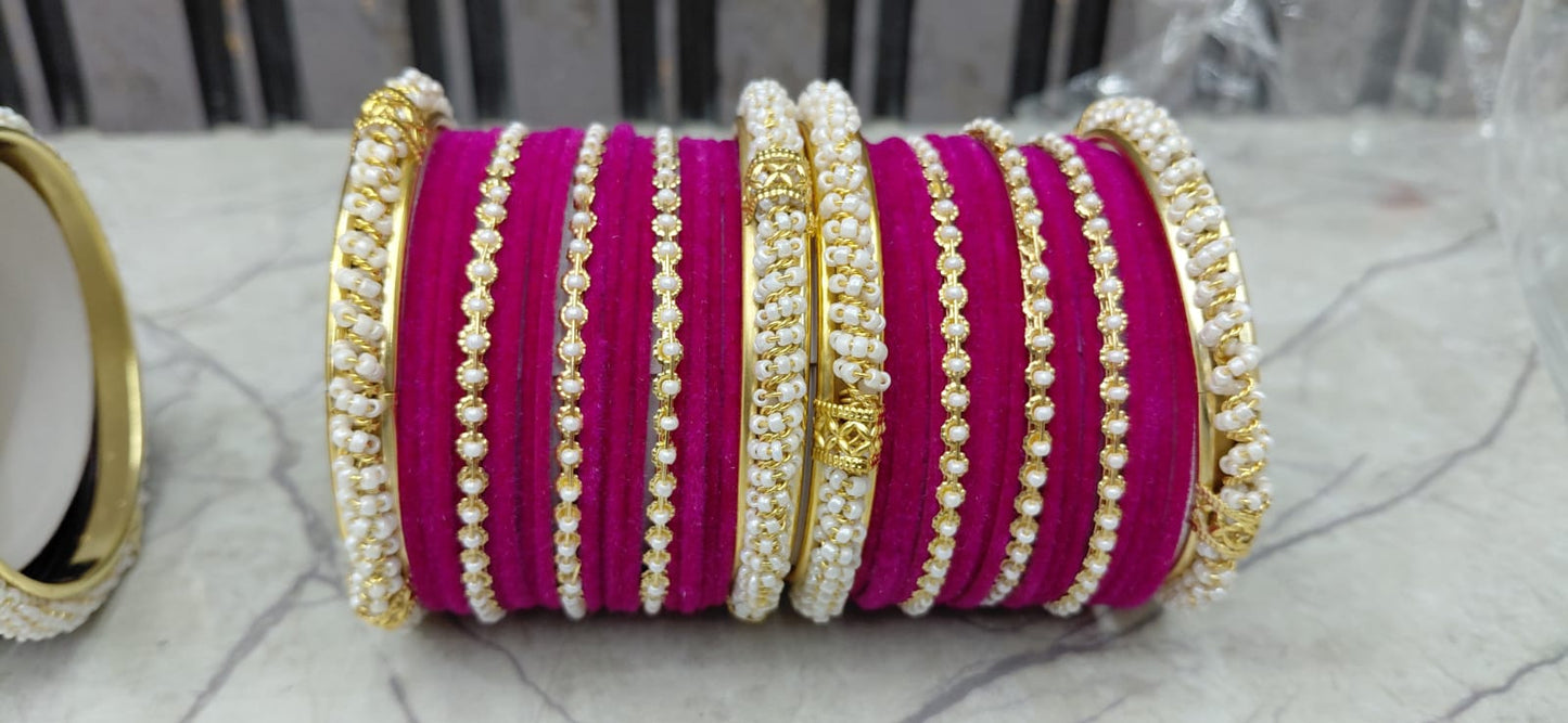 Velvet Pearl Bridal Bangles – Full Set (Available in 4 Colours)