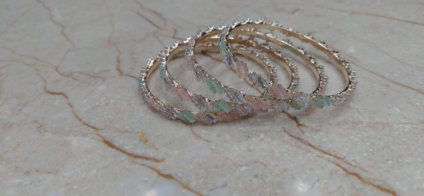 Mint Pink Stone Bangles – Set of 4