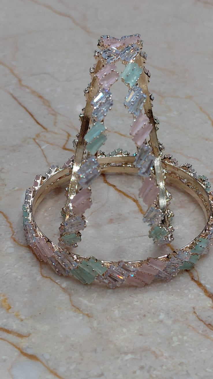 Mint Pink Stone Bangles – Set of 4