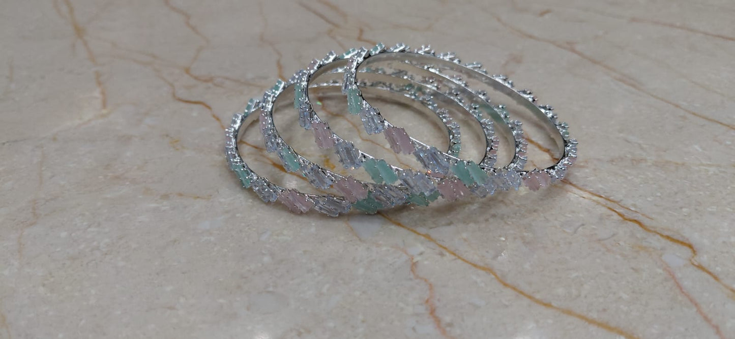 Mint Pink Stone Bangles – Set of 4