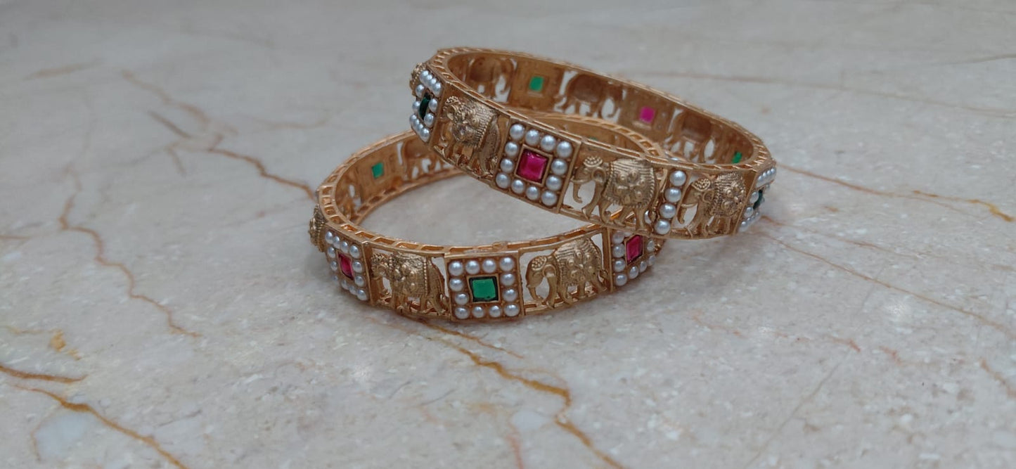 Antique Elephant Kada – Set of 2