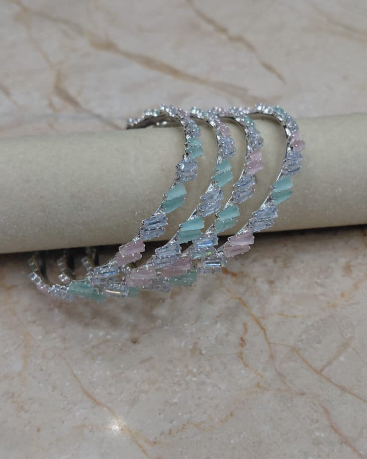 Mint Pink Stone Bangles – Set of 4