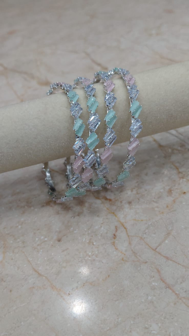 Mint Pink Stone Bangles – Set of 4