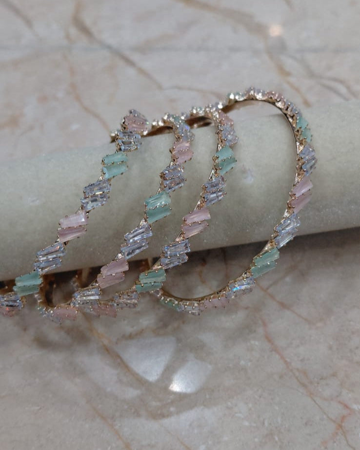 Mint Pink Stone Bangles – Set of 4