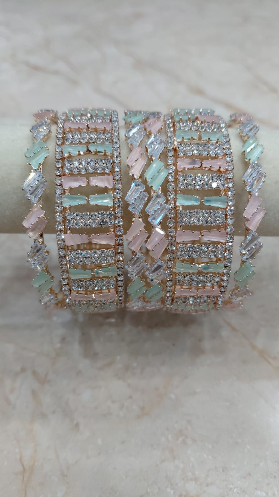 Mint Pink Bangle + Kada Combo – Set of 6