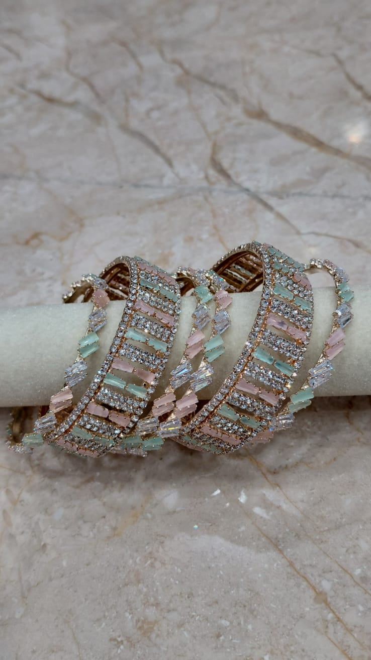 Mint Pink Bangle + Kada Combo – Set of 6